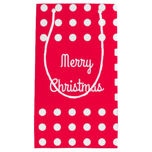 Classic Frohe Weihnachts Text Red White Polka Dots Kleine Geschenktüte (Vorderseite)