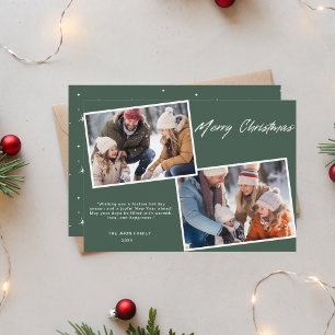 Classic Frohe Weihnachtsfamilie Zwei Fotos Grün Feiertagskarte