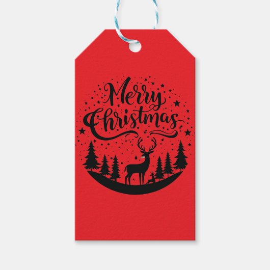 Classic Frory Christmas Deer and Tree Design Art Geschenkanhänger (Vorderseite)