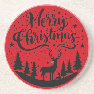 Classic Frory Christmas Deer and Tree Design Art Getränkeuntersetzer