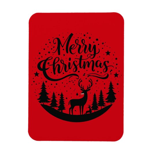 Classic Frory Christmas Deer and Tree Design Art Magnet (Vertikal)