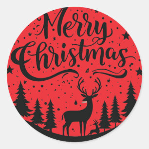 Classic Frory Christmas Deer and Tree Design Art Runder Aufkleber