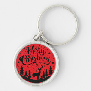 Classic Frory Christmas Deer and Tree Design Art Schlüsselanhänger