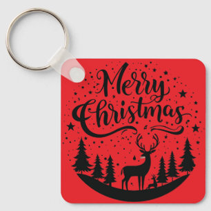 Classic Frory Christmas Deer and Tree Design Art Schlüsselanhänger