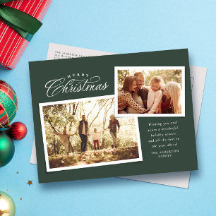 Classic Frory Weihnachtsskript zwei Foto grün Feiertagspostkarte