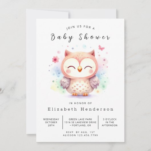 Classic Fun Owl Baby Dusche Einladung (Vorderseite)