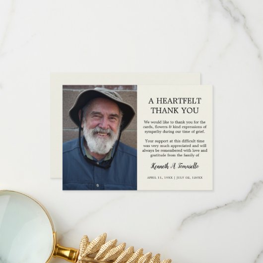 Classic Funeral Heartfelt Foto Dankeskarte (Vorderseite/Rückseite Beispiel)