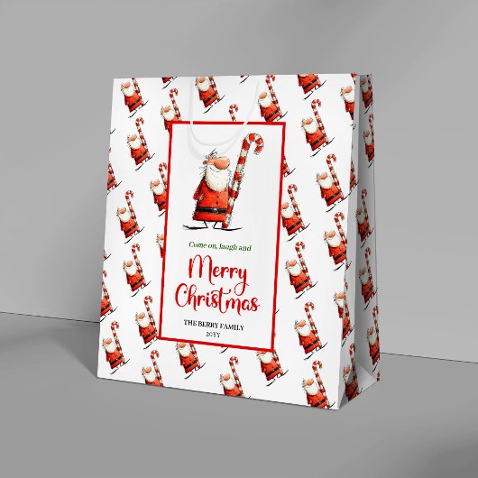 Classic funny Santa gift bag red green celebration Mittlere Geschenktüte