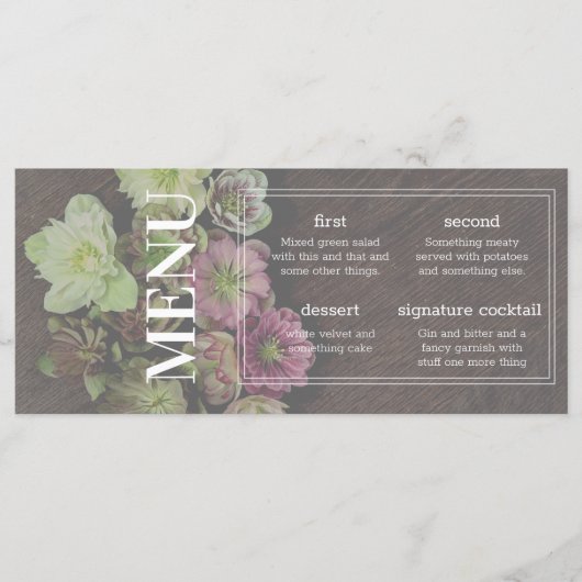 CLASSIC Garden Hellebore Holz und White Menu Karte (Vorderseite)