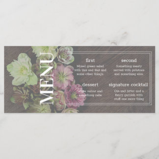 CLASSIC Garden Hellebore Holz und White Menu Karte