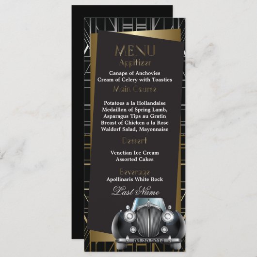 Classic Gatsby Deko Black Limo Wedding Menu Menükarte (Vorne/Hinten)