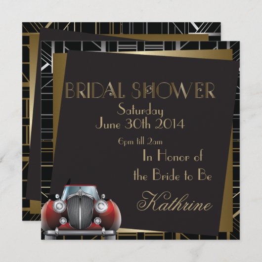 Classic Gatsby Deko Wedding Brautparty Einladung (Vorne/Hinten)