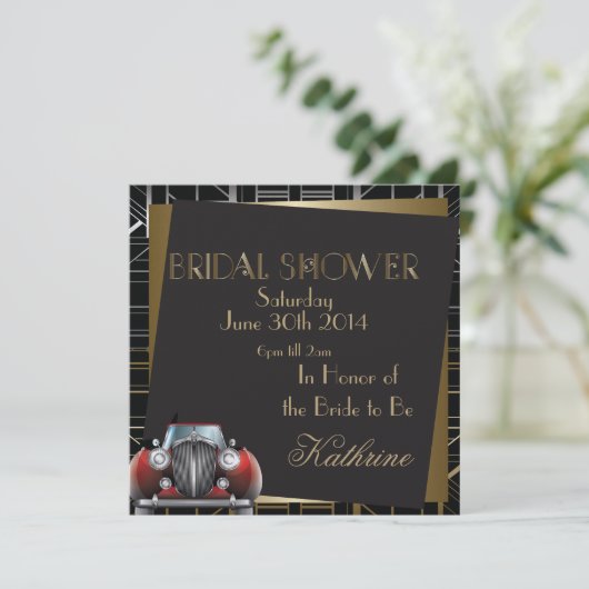 Classic Gatsby Deko Wedding Brautparty Einladung (Stehend Vorderseite)