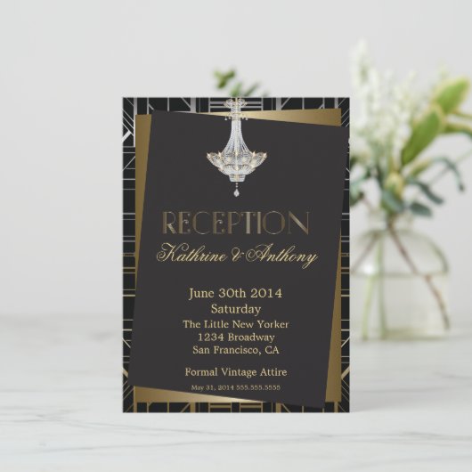 Classic Gatsby Deko Wedding Reception Einladung (Stehend Vorderseite)