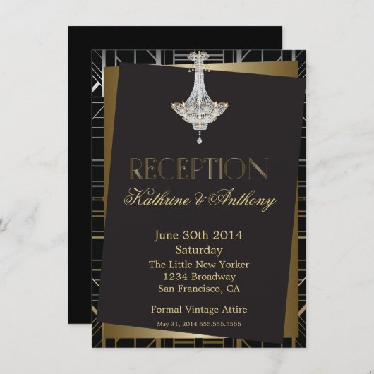 Classic Gatsby Deko Wedding Reception Einladung (Vorne/Hinten)