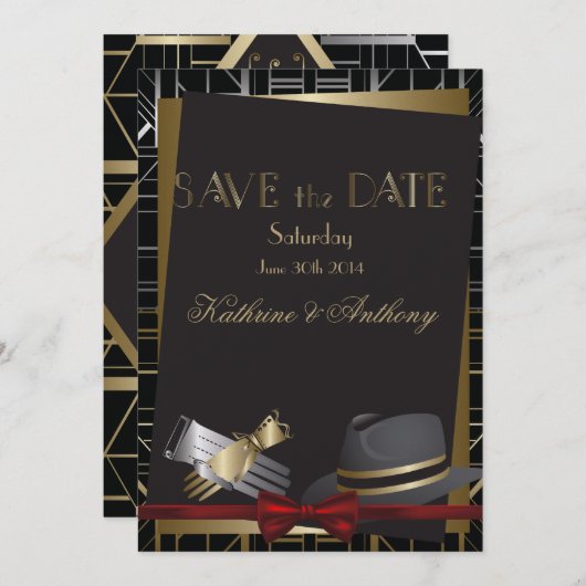 Classic Gatsby Deko Wedding Save the Date (Vorne/Hinten)