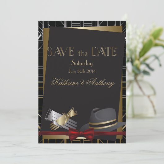 Classic Gatsby Deko Wedding Save the Date (Stehend Vorderseite)
