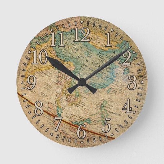 Classic Geographical Globe Artwork Runde Wanduhr (Vorderseite)