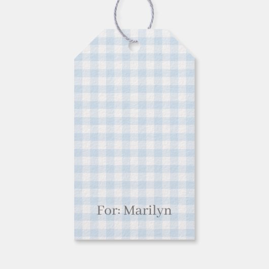 Classic Gingham Baby Blue Geschenkanhänger (Rückseite)