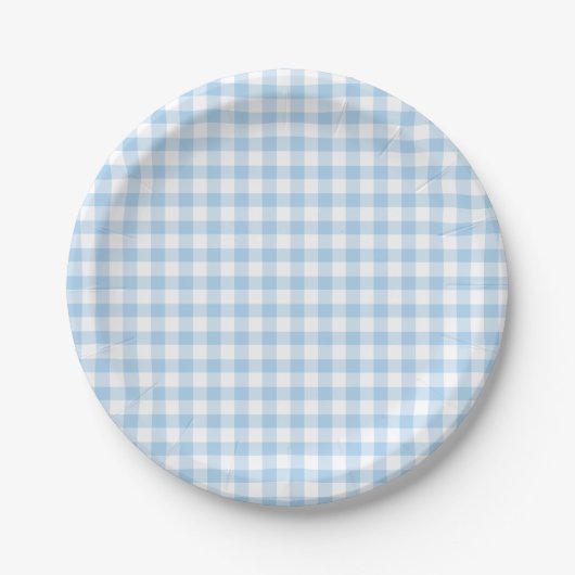 Classic Gingham Baby Blue Pappteller (Vorderseite)