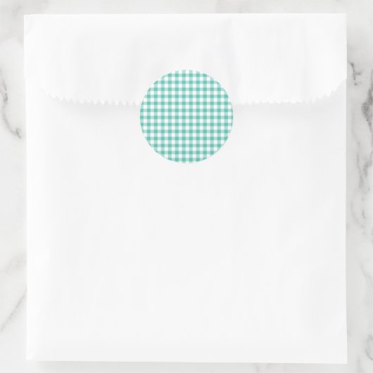 Classic Gingham Bluegrass Green Runder Aufkleber (Tasche)