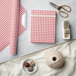 Classic Gingham Coral Red Geschenkpapier