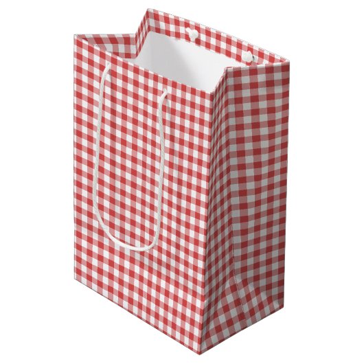 Classic Gingham Coral Red Mittlere Geschenktüte (Vorderseite Schrägansicht)