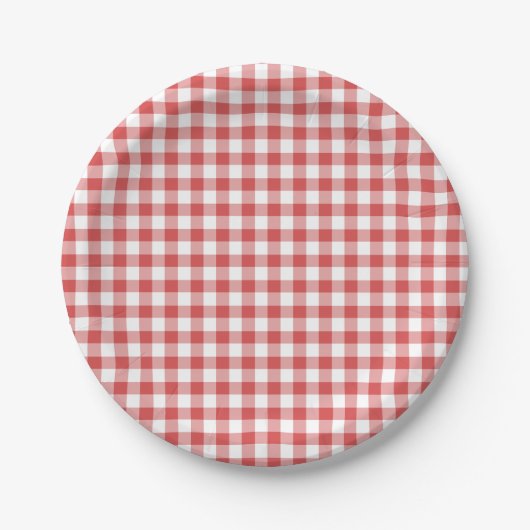 Classic Gingham Coral Red Pappteller (Vorderseite)