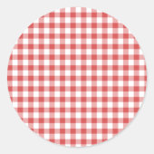 Classic Gingham Coral Red Runder Aufkleber (Vorderseite)