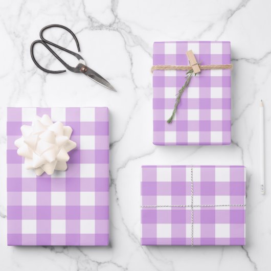 Classic Gingham Karo Kariert Pattern Lilac Geschenkpapier Set (Vorderseite)