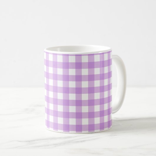 Classic Gingham Karo Kariert Pattern Lilac Kaffeetasse (VorderseiteRechts)