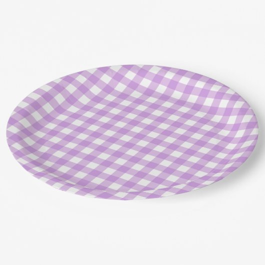 Classic Gingham Karo Kariert Pattern Lilac Pappteller (Schrägansicht)