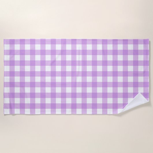 Classic Gingham Karo Kariert Pattern Lilac Strandtuch (Vorderseite)