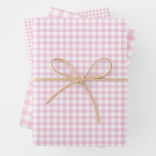 Classic Gingham Light Pink Geschenkpapier Set