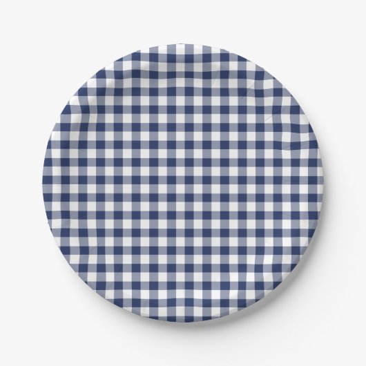 Classic Gingham Navy Blue Pappteller (Vorderseite)
