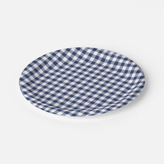 Classic Gingham Navy Blue Pappteller (Schrägansicht)