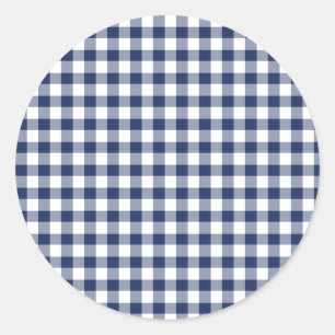 Classic Gingham Navy Blue Runder Aufkleber