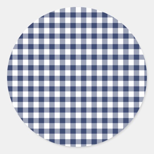 Classic Gingham Navy Blue Runder Aufkleber (Vorderseite)