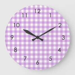 Classic Gingham Plaid Lilac Pastel Aesthetic Große Wanduhr