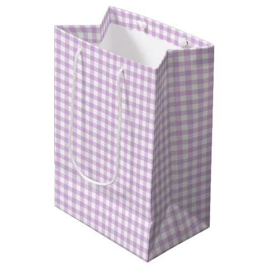 Classic Gingham Soft Lilac Mittlere Geschenktüte (Vorderseite Schrägansicht)