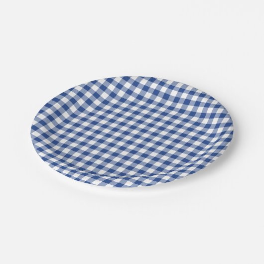 Classic Gingham True Blue Pappteller (Schrägansicht)