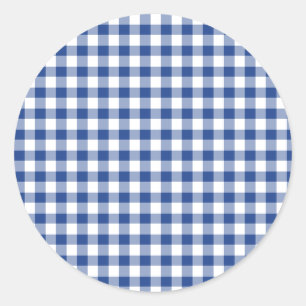 Classic Gingham True Blue Runder Aufkleber
