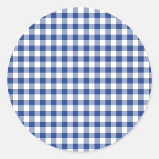 Classic Gingham True Blue Runder Aufkleber (Vorderseite)