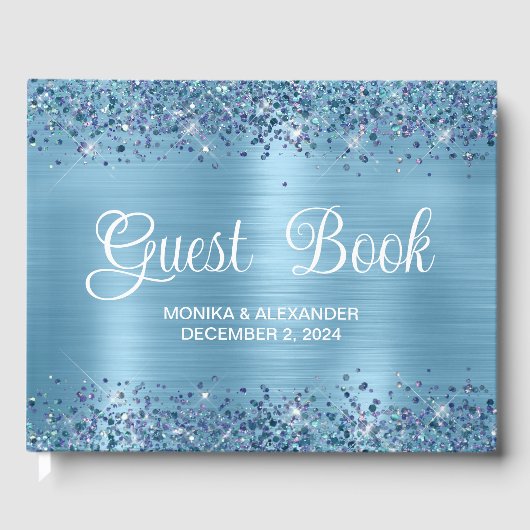 Classic Glittery Baby Blue Foil Wedding Guest Book Gästebuch (Vorderseite)