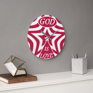 Classic God is Liebe Star Red & White Wall Clock Große Wanduhr