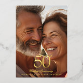 Classic Gold 50th Photo Wedding Anniversary Folieneinladung (Vorderseite)