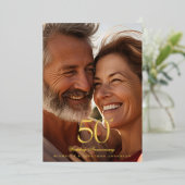 Classic Gold 50th Photo Wedding Anniversary Folieneinladung (Stehend vorne)