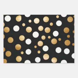 Classic Gold Akzentuiert Schwarz und Weiß Polka Do Geschenkpapier Set