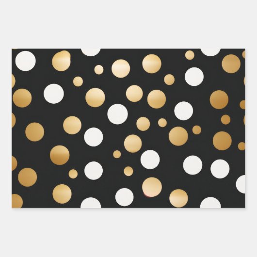 Classic Gold Akzentuiert Schwarz und Weiß Polka Do Geschenkpapier Set (Vorderseite)
