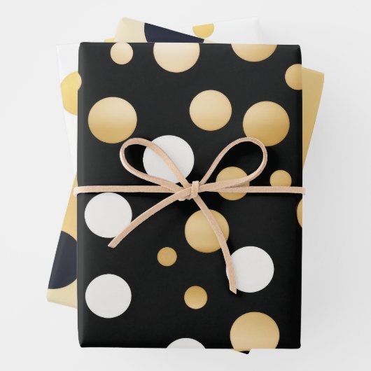 Classic Gold Akzentuiert Schwarz und Weiß Polka Do Geschenkpapier Set (Beispiel)